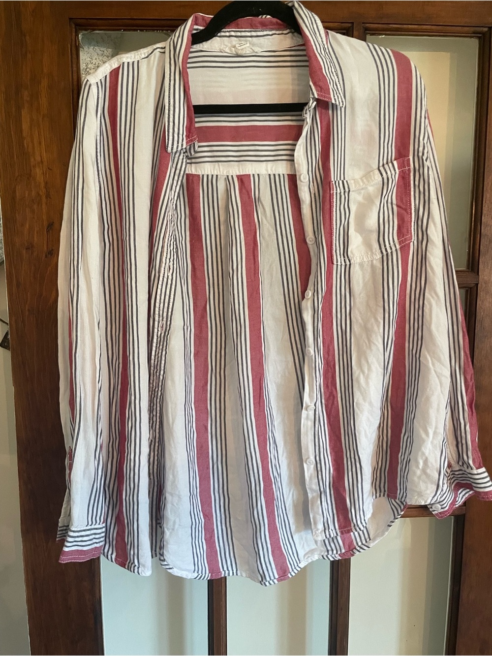 beachlunchlounge Red and White Striped Button-Down Shirt